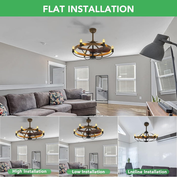 Unique Farmhouse Ceiling Fan with Lights, Vintage Caged Low Profile Fandaliers Ceiling Fan, Candle Chandelier Ceiling Fan for Living Room Bedroom Kitchen-6-ErisView