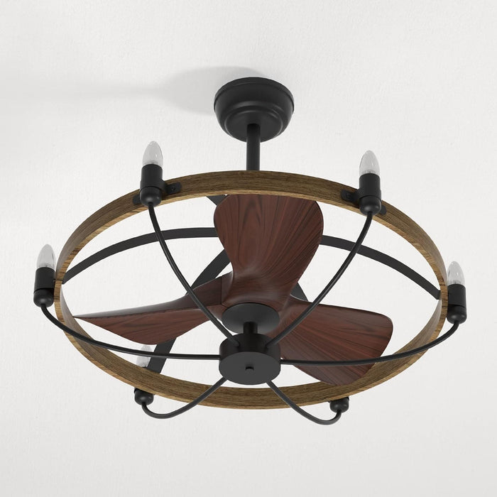 Unique Farmhouse Ceiling Fan with Lights, Vintage Caged Low Profile Fandaliers Ceiling Fan, Candle Chandelier Ceiling Fan for Living Room Bedroom Kitchen-7-ErisView