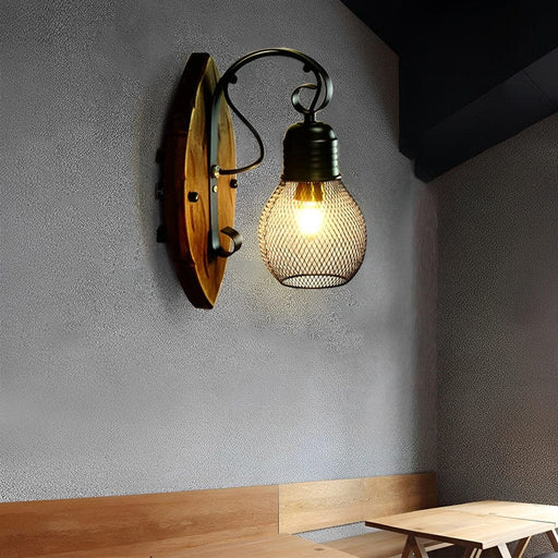 Vintage Black Industrial Style Wall Sconce with Iron and Wood, E27 Bulb Compatible, Perfect for Bedroom, Living Room, Hallway, and Cafe Decor-ErisView-1
