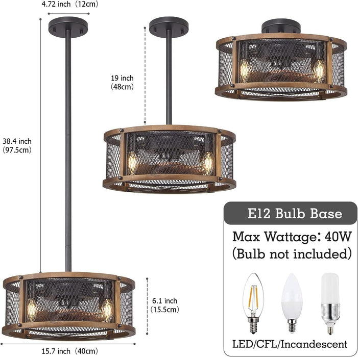 Vintage Ceiling Fans with Light, Flush Mount Fan with Remote, Black Industrial Caged Ceiling Fan for Living Room Bedroom Kitchen-2-ErisView