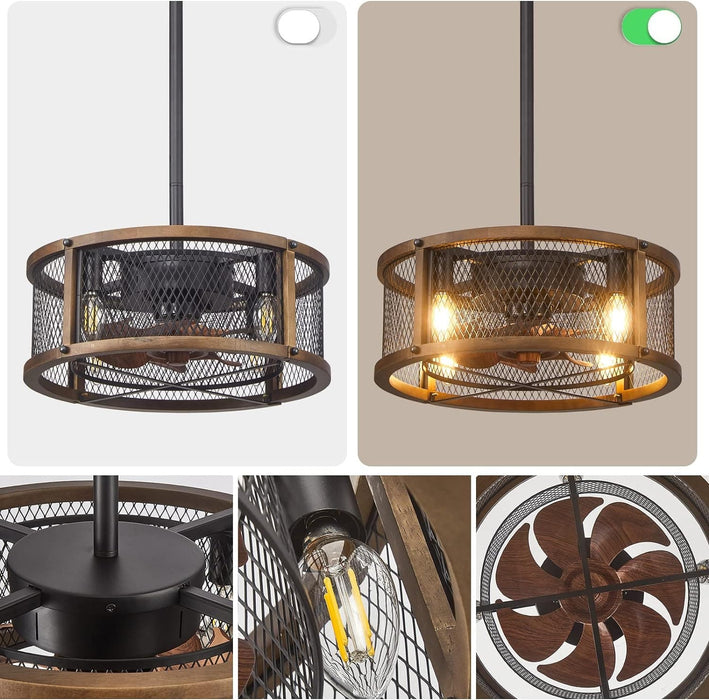 Vintage Ceiling Fans with Light, Flush Mount Fan with Remote, Black Industrial Caged Ceiling Fan for Living Room Bedroom Kitchen-3-ErisView