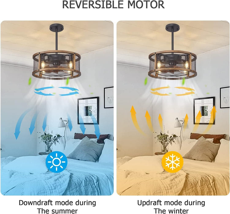 Vintage Ceiling Fans with Light, Flush Mount Fan with Remote, Black Industrial Caged Ceiling Fan for Living Room Bedroom Kitchen-6-ErisView