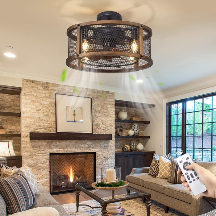 Vintage Ceiling Fans with Light, Flush Mount Fan with Remote, Black Industrial Caged Ceiling Fan for Living Room Bedroom Kitchen-7-ErisView