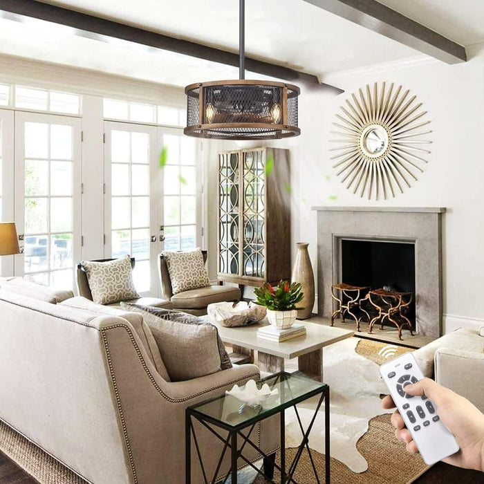 Vintage Ceiling Fans with Light, Flush Mount Fan with Remote, Black Industrial Caged Ceiling Fan for Living Room Bedroom Kitchen-8-ErisView