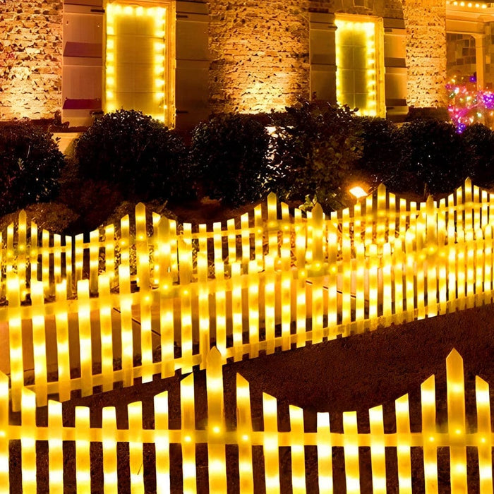 Wave Shaped Solar LED Lighted Garden Fence with Warm White & Colored Lights, Solar or 110V Power Options, Remote Control, Easy Installation-ErisView-3