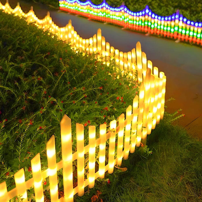 Wave Shaped Solar LED Lighted Garden Fence with Warm White & Colored Lights, Solar or 110V Power Options, Remote Control, Easy Installation-ErisView-1