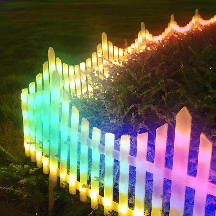 Wave Shaped Solar LED Lighted Garden Fence with Warm White & Colored Lights, Solar or 110V Power Options, Remote Control, Easy Installation-ErisView-12