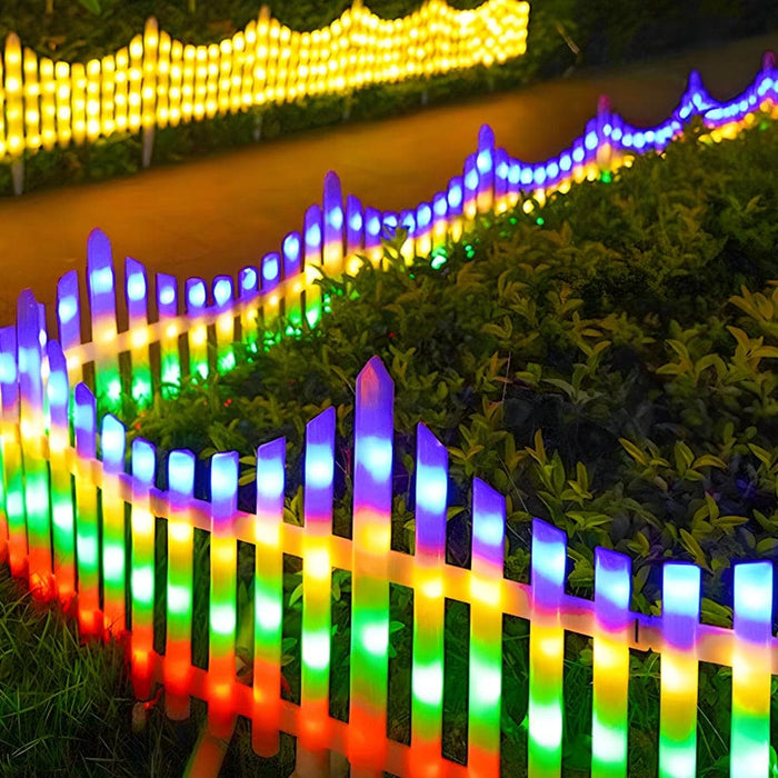 Wave Shaped Solar LED Lighted Garden Fence with Warm White & Colored Lights, Solar or 110V Power Options, Remote Control, Easy Installation-ErisView-11