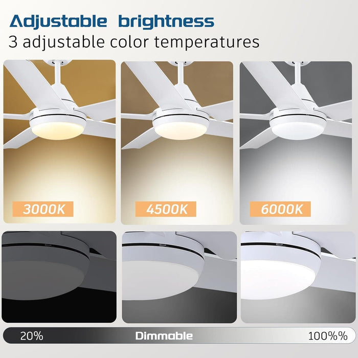 White 52 in. Ceiling Fan with Light, Reversible Quiet Ceiling Fans, Modern Decorative Ceiling Fans for Living Room Bedroom Bedroom Dining Room-3-ErisView