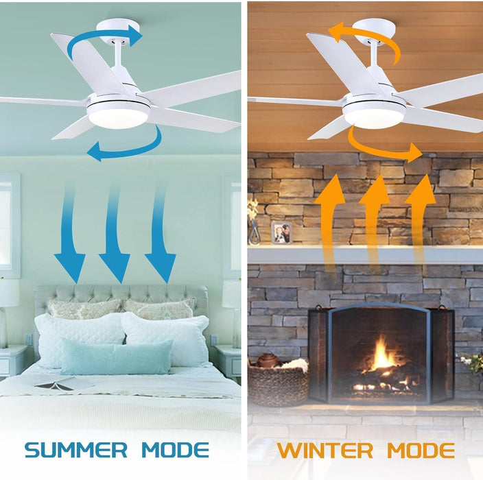 White 52 in. Ceiling Fan with Light, Reversible Quiet Ceiling Fans, Modern Decorative Ceiling Fans for Living Room Bedroom Bedroom Dining Room-5-ErisView
