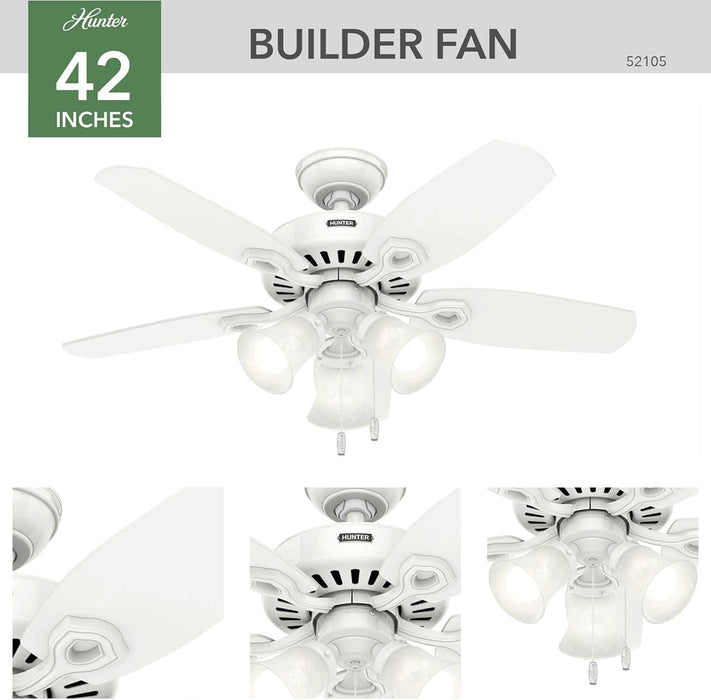 White Ceiling Fan with LED Light Kit and Pull Chain, Ceiling Hugger Ceiling Fan with Light-2-ErisView