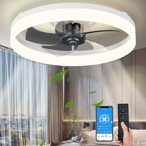 White Ceiling Fan with LED Light and Remote Control, Dimmable Ceiling Fan for Living Room Bedroom Dining Room-15.7 in.-ErisView
