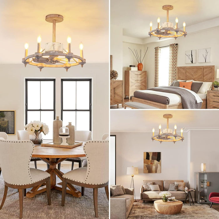 White Chandelier Ceiling Fan with Lights and Remote, Farmhouse Industrial Ceiling Fans, Wagon Wheel Ceiling Fan for Bedroom Dining Room Kitchen Living Room-2-ErisView