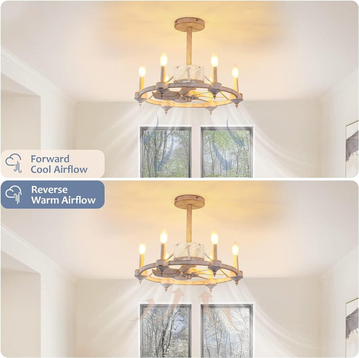 White Chandelier Ceiling Fan with Lights and Remote, Farmhouse Industrial Ceiling Fans, Wagon Wheel Ceiling Fan for Bedroom Dining Room Kitchen Living Room-5-ErisView
