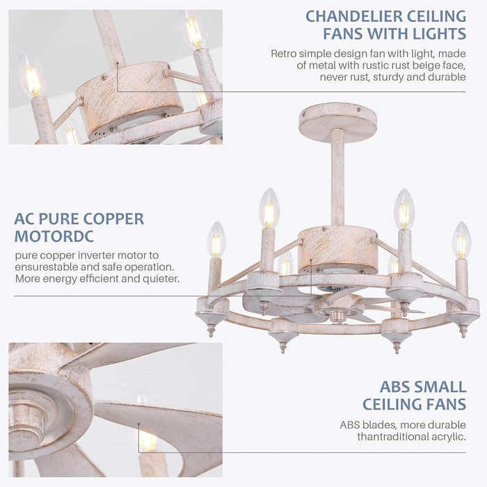 White Chandelier Ceiling Fan with Lights and Remote, Farmhouse Industrial Ceiling Fans, Wagon Wheel Ceiling Fan for Bedroom Dining Room Kitchen Living Room-7-ErisView