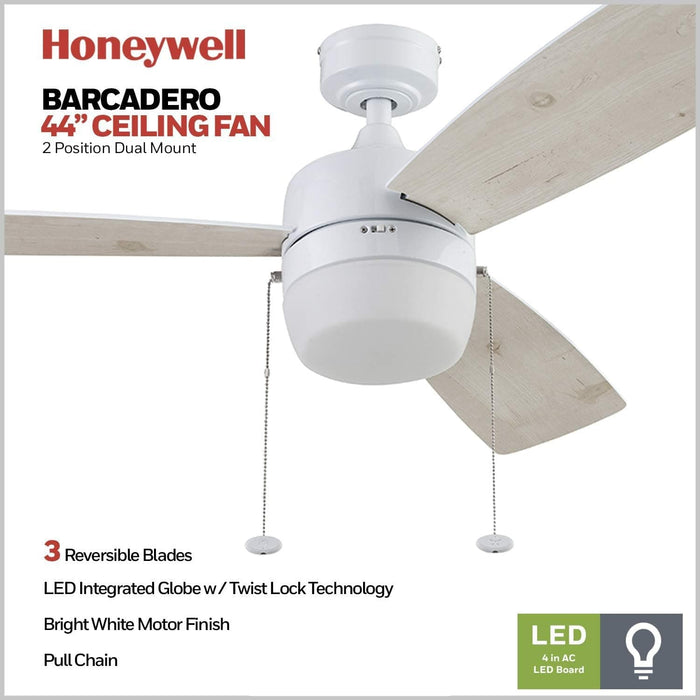 White Contemporary Ceiling Fan with Light, Indoor LED Ceiling Fan with Pull Chain, Reversible Fan for Summer Winter-3-ErisView
