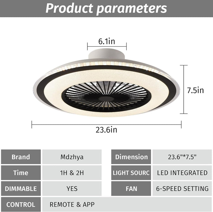 White Dimmable Flush Mount Ceiling Fan without Blades, Low Profile Flush Mount Enclosed Ceiling Fan with Light and APP Control-10-ErisView
