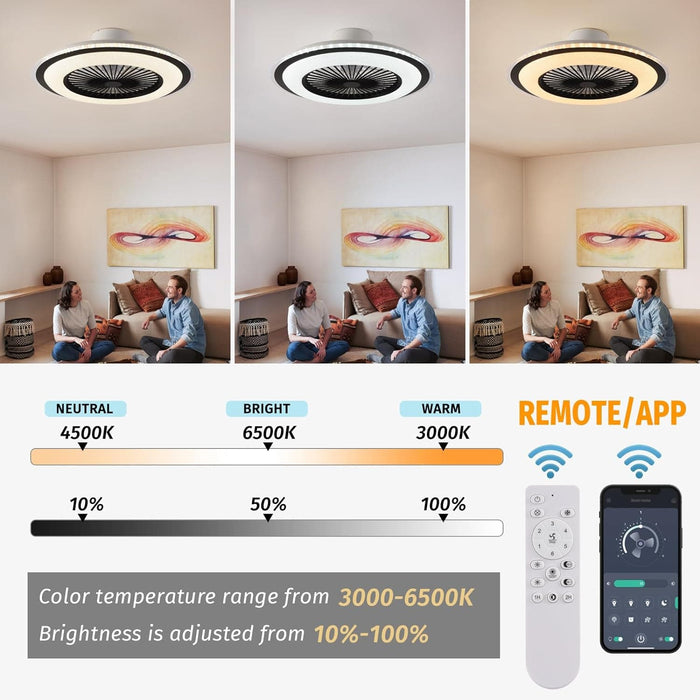 White Dimmable Flush Mount Ceiling Fan without Blades, Low Profile Flush Mount Enclosed Ceiling Fan with Light and APP Control-11-ErisView