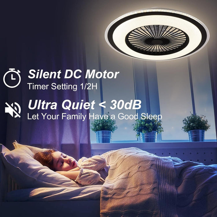 White Dimmable Flush Mount Ceiling Fan without Blades, Low Profile Flush Mount Enclosed Ceiling Fan with Light and APP Control-13-ErisView