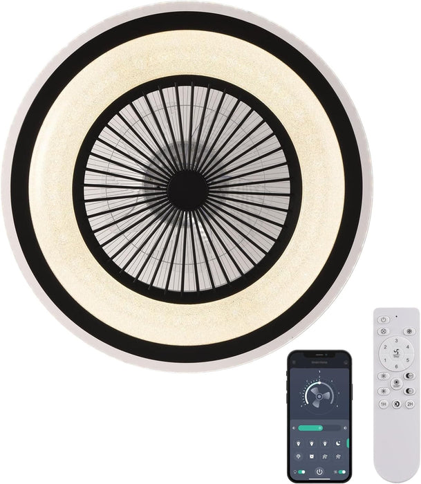 White Dimmable Flush Mount Ceiling Fan without Blades, Low Profile Flush Mount Enclosed Ceiling Fan with Light and APP Control-16-ErisView