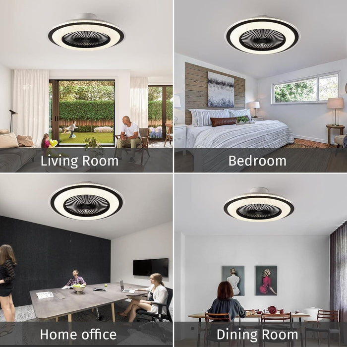 White Dimmable Flush Mount Ceiling Fan without Blades, Low Profile Flush Mount Enclosed Ceiling Fan with Light and APP Control-17-ErisView