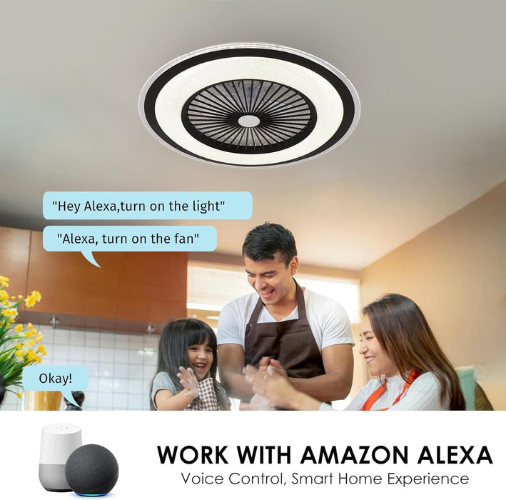 White Dimmable Flush Mount Ceiling Fan without Blades, Low Profile Flush Mount Enclosed Ceiling Fan with Light and APP Control-19-ErisView