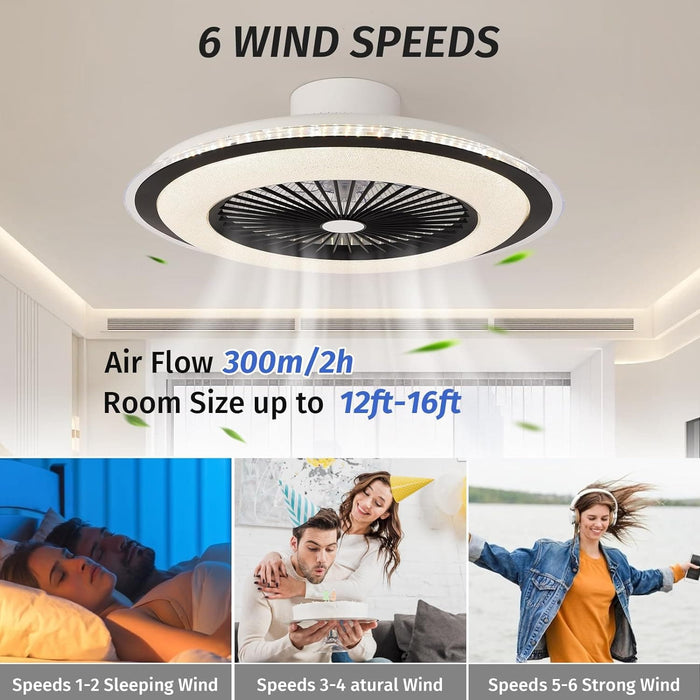 White Dimmable Flush Mount Ceiling Fan without Blades, Low Profile Flush Mount Enclosed Ceiling Fan with Light and APP Control-22-ErisView