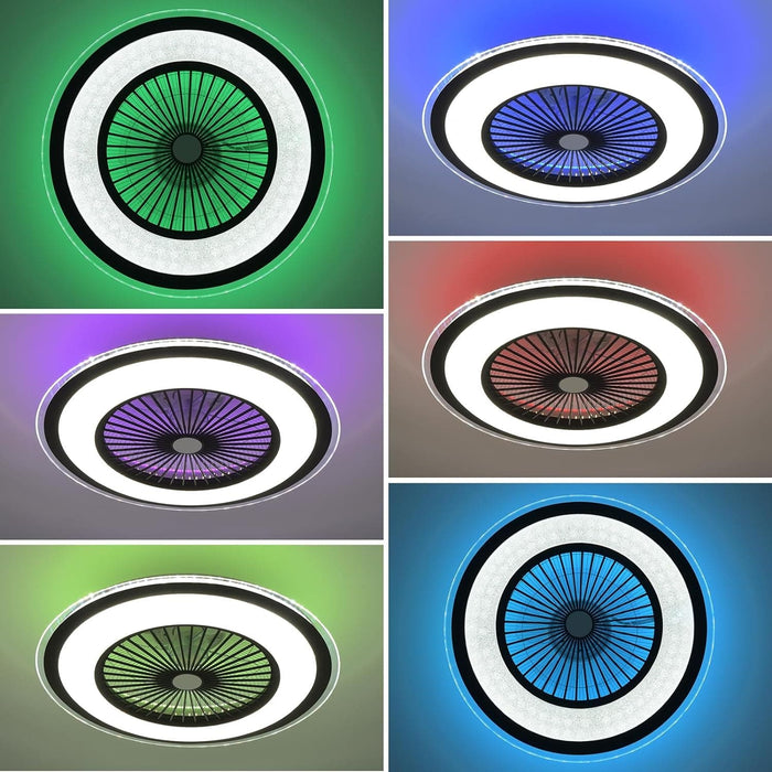 White Dimmable Flush Mount Ceiling Fan without Blades, Low Profile Flush Mount Enclosed Ceiling Fan with Light and APP Control-23-ErisView