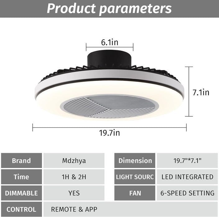 White Dimmable Flush Mount Ceiling Fan without Blades, Low Profile Flush Mount Enclosed Ceiling Fan with Light and APP Control-2-ErisView