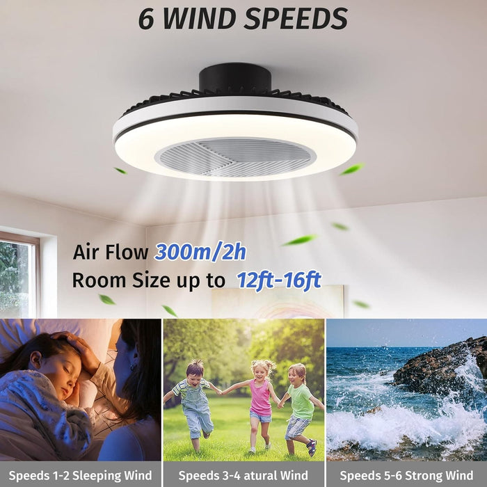 White Dimmable Flush Mount Ceiling Fan without Blades, Low Profile Flush Mount Enclosed Ceiling Fan with Light and APP Control-4-ErisView