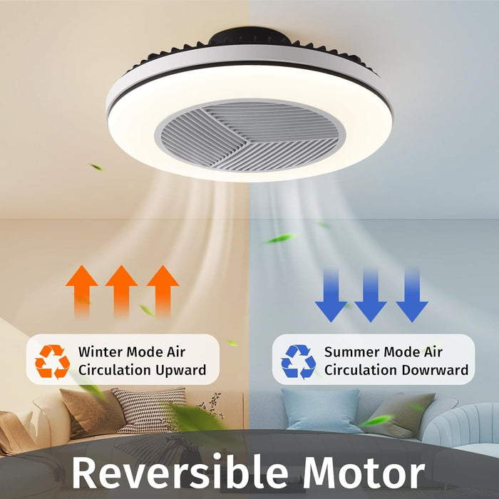 White Dimmable Flush Mount Ceiling Fan without Blades, Low Profile Flush Mount Enclosed Ceiling Fan with Light and APP Control-5-ErisView