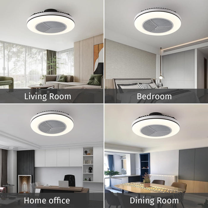 White Dimmable Flush Mount Ceiling Fan without Blades, Low Profile Flush Mount Enclosed Ceiling Fan with Light and APP Control-7-ErisView