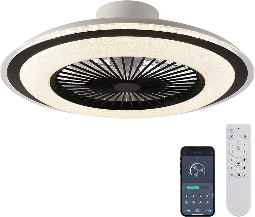 White Dimmable Flush Mount Ceiling Fan without Blades, Low Profile Flush Mount Enclosed Ceiling Fan with Light and APP Control-9-ErisView
