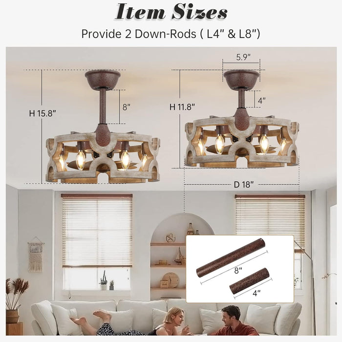 White Fandelier Ceiling Fan with Lights and Remote, Small Caged Farmhouse Vintage Rustic Ceiling Fans, Boho Chandelier Fan, Bladeless Ceiling Fan-4-ErisView