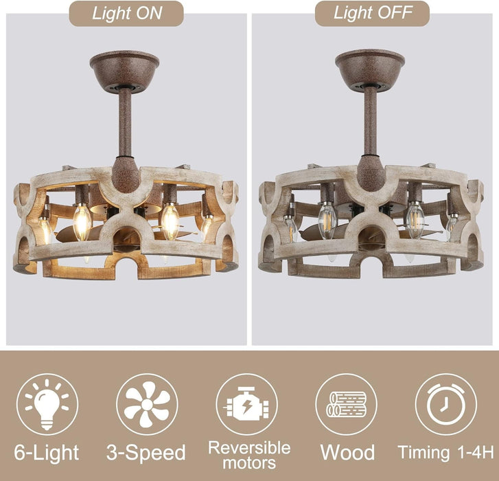 White Fandelier Ceiling Fan with Lights and Remote, Small Caged Farmhouse Vintage Rustic Ceiling Fans, Boho Chandelier Fan, Bladeless Ceiling Fan-7-ErisView