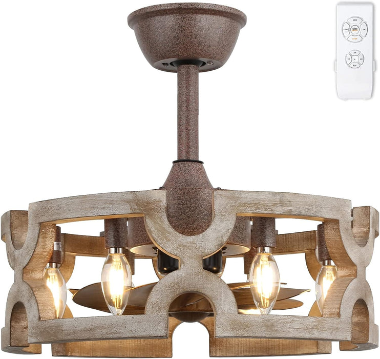 White Fandelier Ceiling Fan with Lights and Remote, Small Caged Farmhouse Vintage Rustic Ceiling Fans, Boho Chandelier Fan, Bladeless Ceiling Fan-1-ErisView