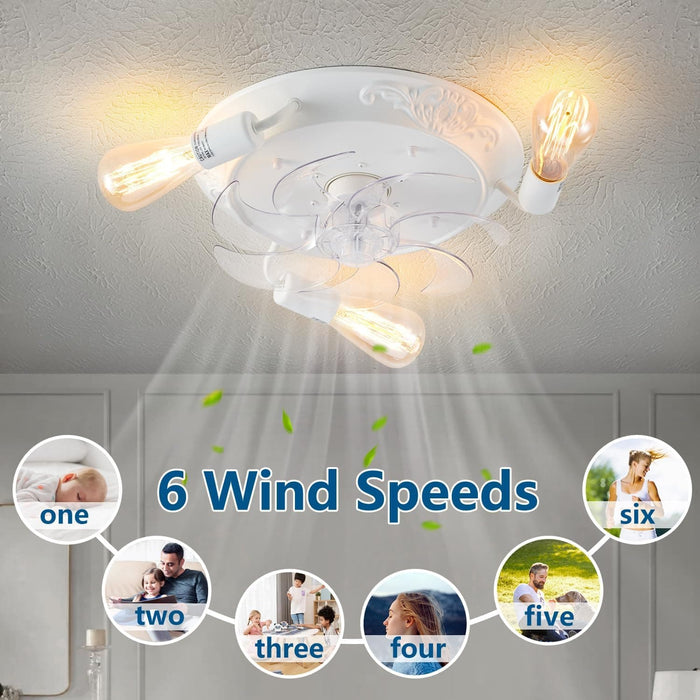 White Farmhouse Ceiling Fan with Lights Remote, Low Profile Flush Mount Ceiling Fan for Kitchen Bedroom Living Room-2-ErisView