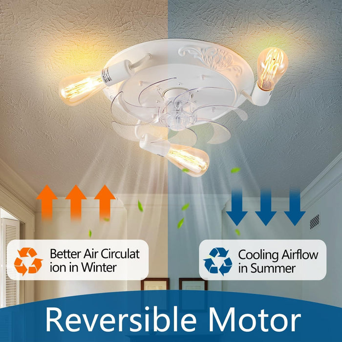 White Farmhouse Ceiling Fan with Lights Remote, Low Profile Flush Mount Ceiling Fan for Kitchen Bedroom Living Room-3-ErisView