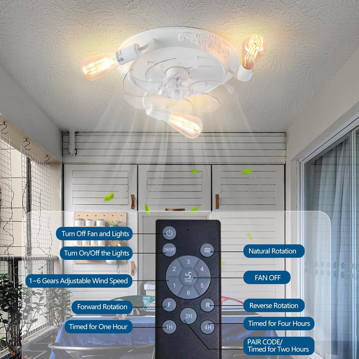 White Farmhouse Ceiling Fan with Lights Remote, Low Profile Flush Mount Ceiling Fan for Kitchen Bedroom Living Room-5-ErisView