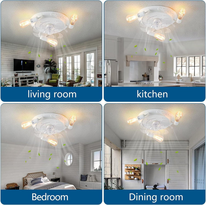 White Farmhouse Ceiling Fan with Lights Remote, Low Profile Flush Mount Ceiling Fan for Kitchen Bedroom Living Room-7-ErisView