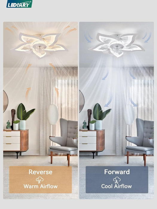 White Flower Ceiling Fan with Remote, Bedroom Ceiling Fans with Lights, Small Modern Low Profile Ceiling Fan, Flush Mount Ceiling Light Fixture-6-ErisView