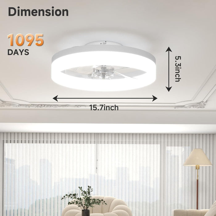 White Flush Mount Ceiling Fans with Lights, Ceiling Fan on Low Ceiling with Lights and Remote, Fandelier Ceiling Fan, Dimmable Bladeless LED Fan Light-6-ErisView
