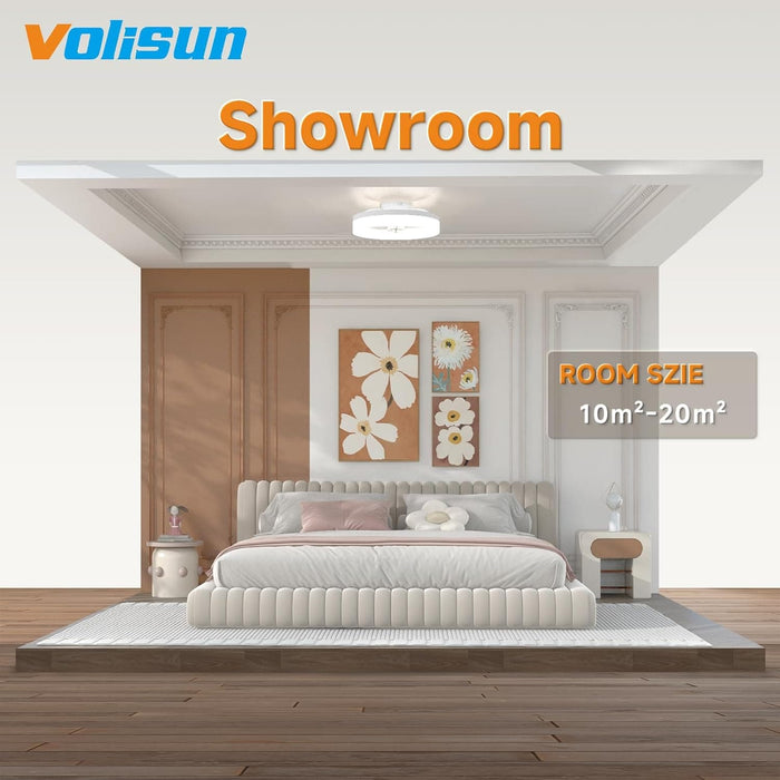 White Flush Mount Ceiling Fans with Lights, Ceiling Fan on Low Ceiling with Lights and Remote, Fandelier Ceiling Fan, Dimmable Bladeless LED Fan Light-7-ErisView