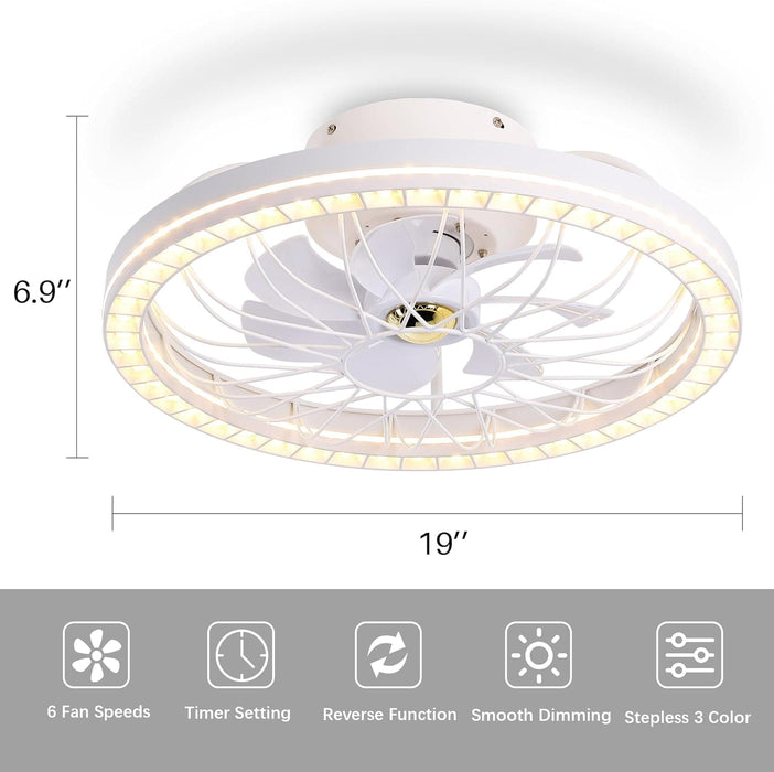White LED Low Profile Ceiling Fan with Light, Flush Mount Bladeless Ceiling Fan with Remote Control, Dimmable Reversible Quiet Ceiling Fans -2-ErisView