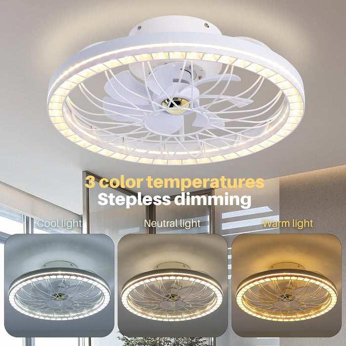 White LED Low Profile Ceiling Fan with Light, Flush Mount Bladeless Ceiling Fan with Remote Control, Dimmable Reversible Quiet Ceiling Fans -3-ErisView