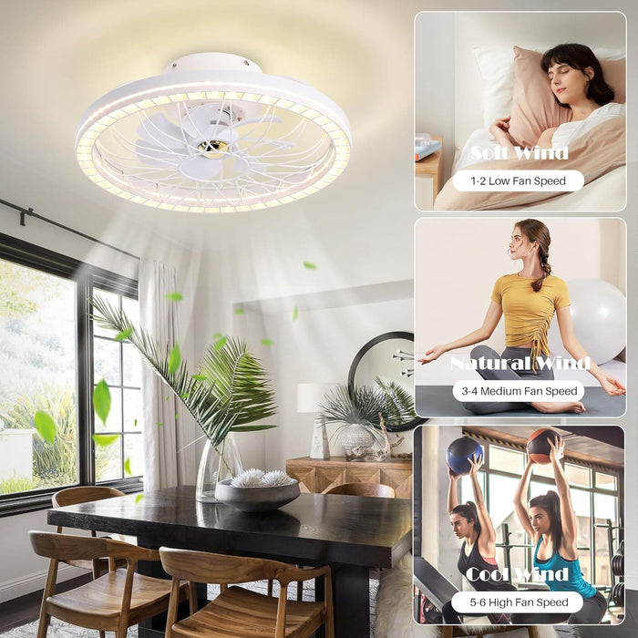 White LED Low Profile Ceiling Fan with Light, Flush Mount Bladeless Ceiling Fan with Remote Control, Dimmable Reversible Quiet Ceiling Fans -5-ErisView