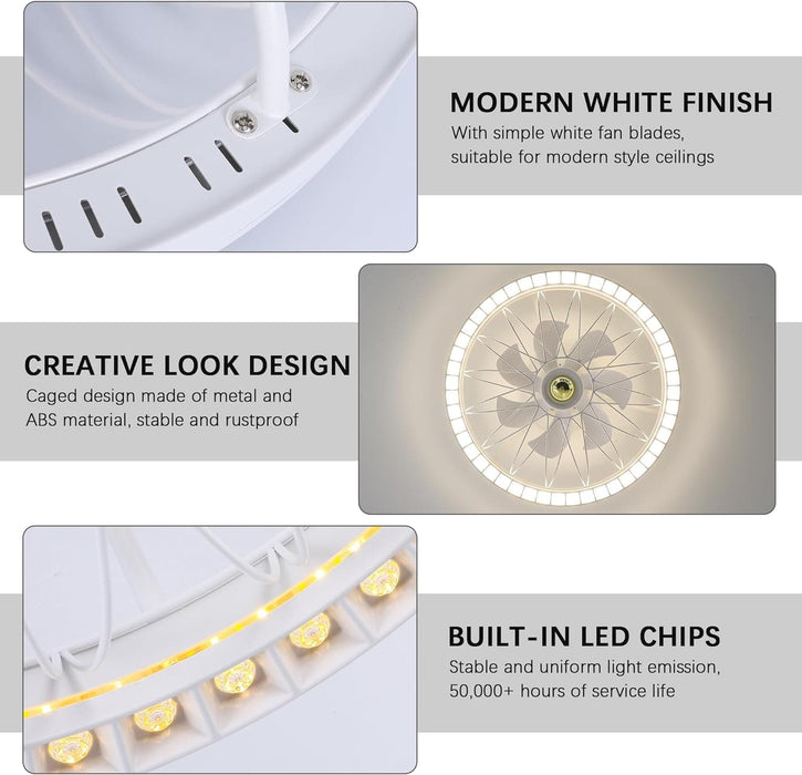 White LED Low Profile Ceiling Fan with Light, Flush Mount Bladeless Ceiling Fan with Remote Control, Dimmable Reversible Quiet Ceiling Fans -6-ErisView