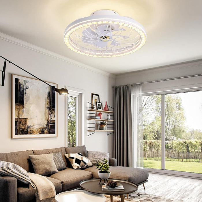 White LED Low Profile Ceiling Fan with Light, Flush Mount Bladeless Ceiling Fan with Remote Control, Dimmable Reversible Quiet Ceiling Fans -9-ErisView