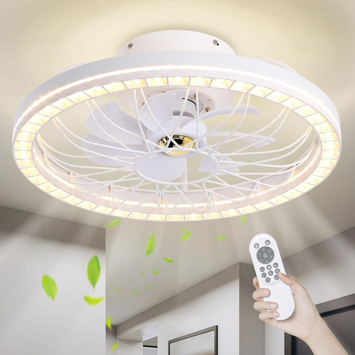 White LED Low Profile Ceiling Fan with Light, Flush Mount Bladeless Ceiling Fan with Remote Control, Dimmable Reversible Quiet Ceiling Fans -1-ErisView