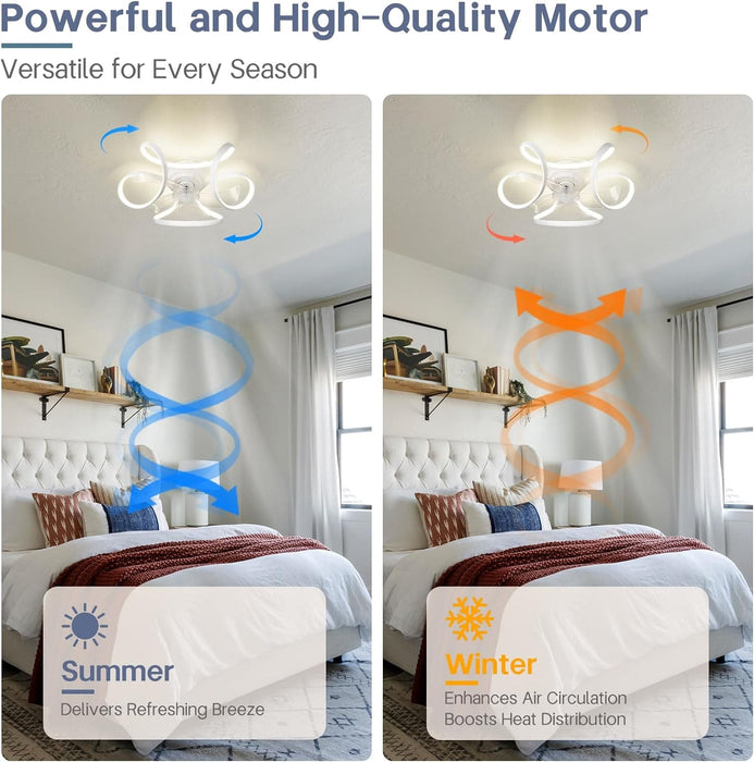 White Low Profile Ceiling Fan with APP Remote, Modern Small Flush Mount Reversible Ceiling Fan, Geometric Ceiling Fan for Living Room Bedroom Kitchen-2-ErisView